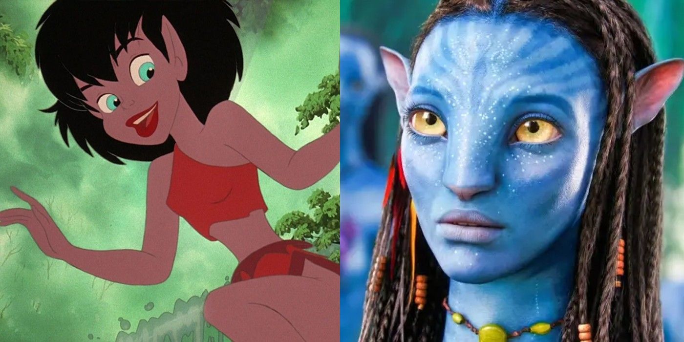 A split image of Christa from Ferngri and Neytiri from Avatar.