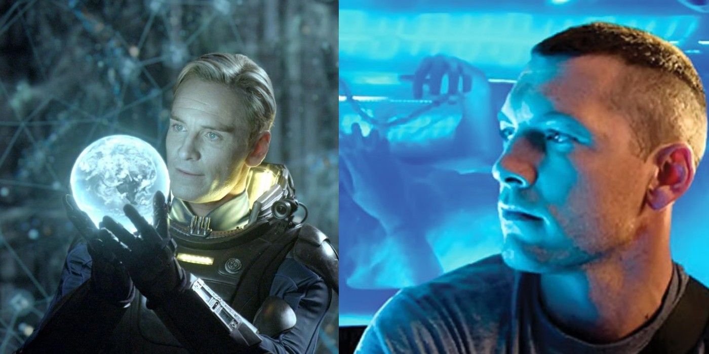 Split image of David from Prometheus and Jake Sully from Avatar.
