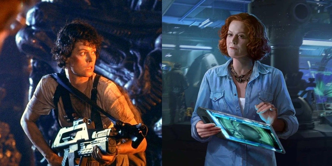 Split image of Ellen Ripley and Dr. Grace Augustine from 