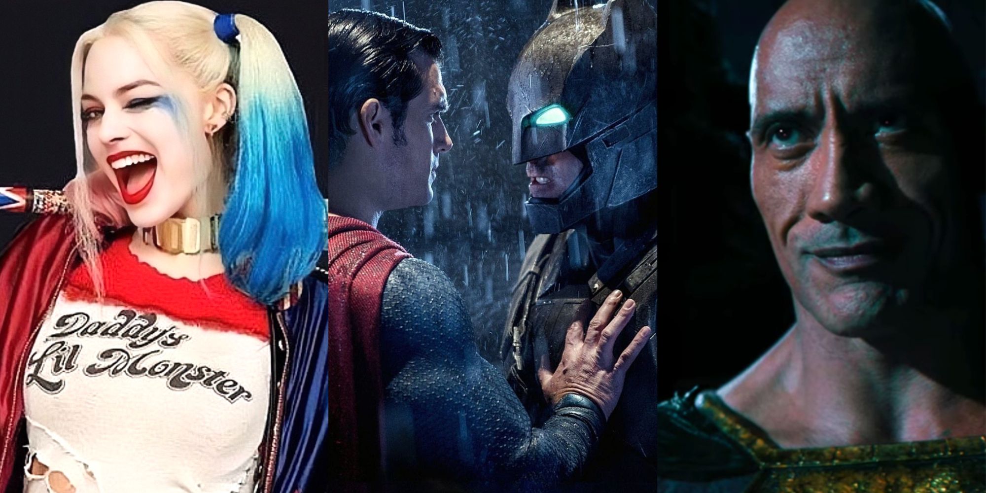 Split images of Suicide Squad, Batman v Superman, and Black Adam