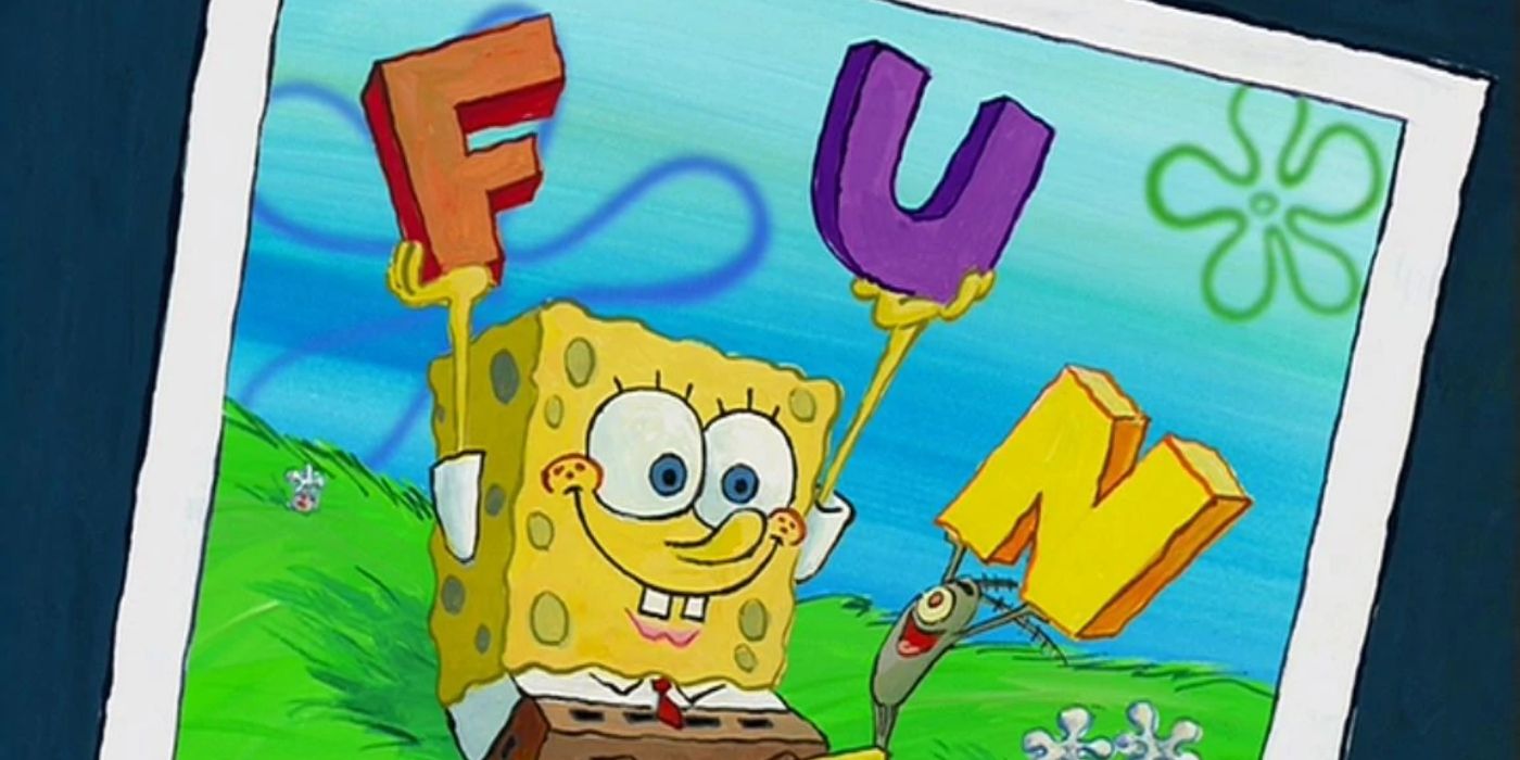 A picture of Sponge Bob and Plankton spelling fun