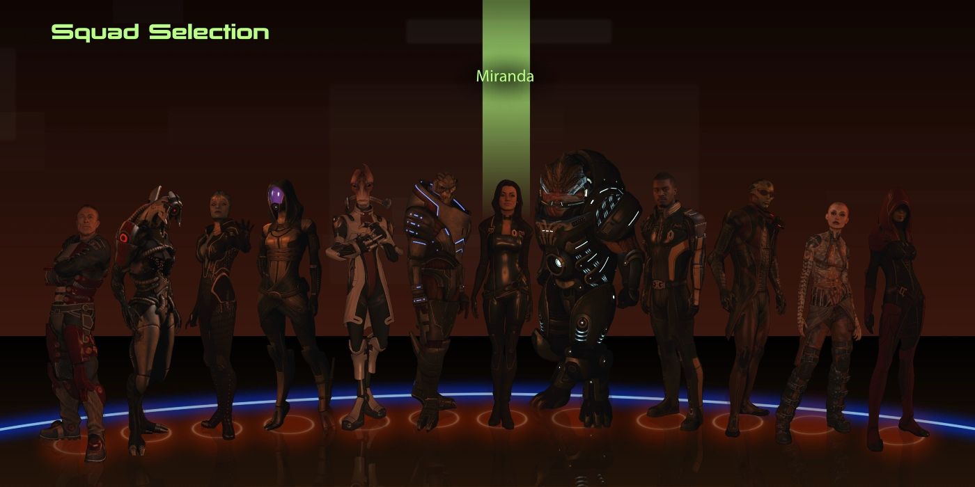 Une liste de sélection d'équipe remplie dans Mass Effect 2