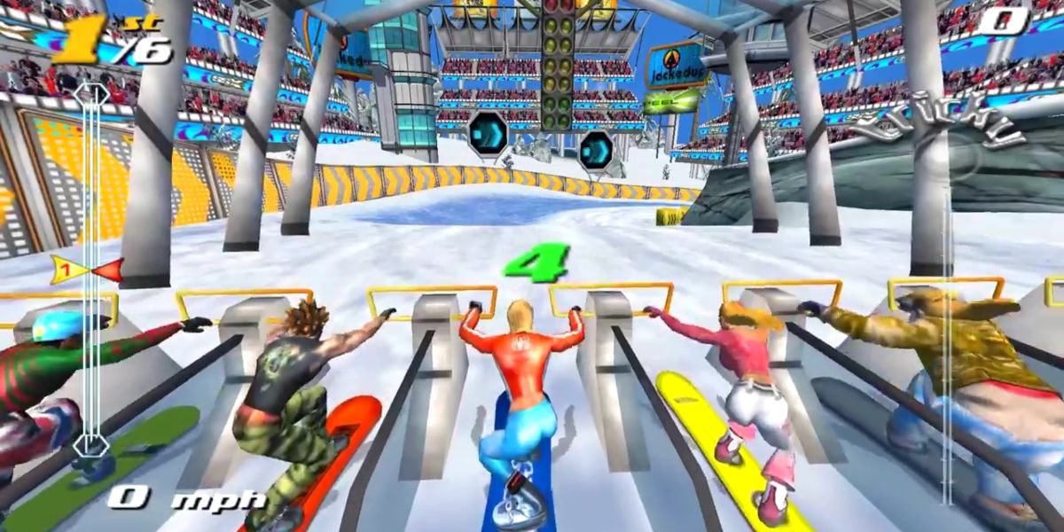 A group of bikers prepare to start in SSX: Tricky game