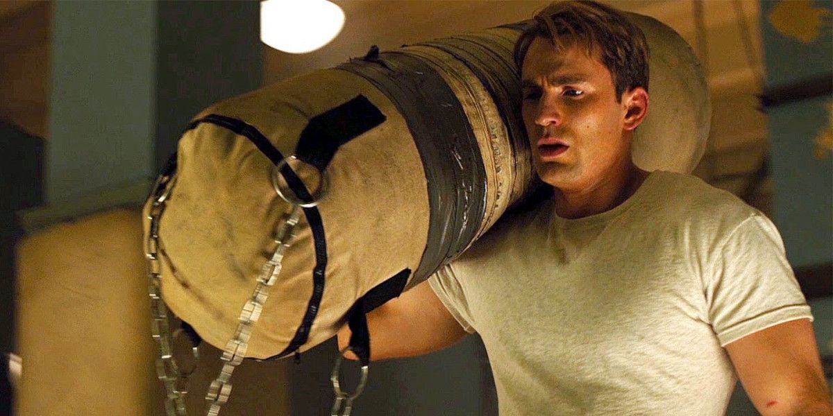 Steve Rogers carrying a punching bag