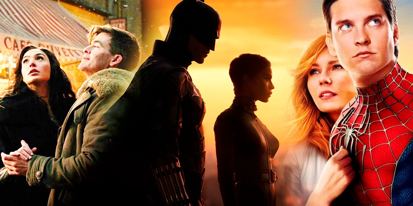 A collage of Wonder Woman, The Batman and Sam Raimi's Spider Man 