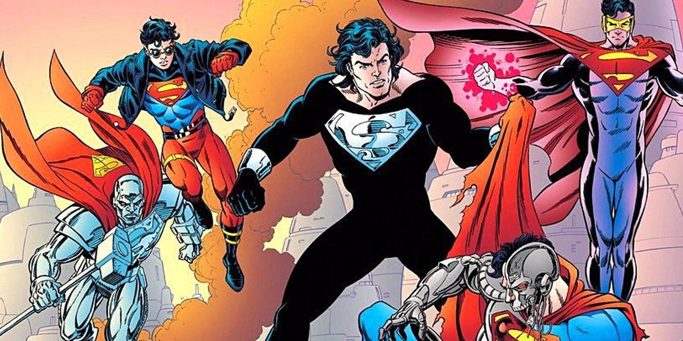Superman, Last Son, Steel, Cyborg Superman and Superboy in Reign of the Supermen