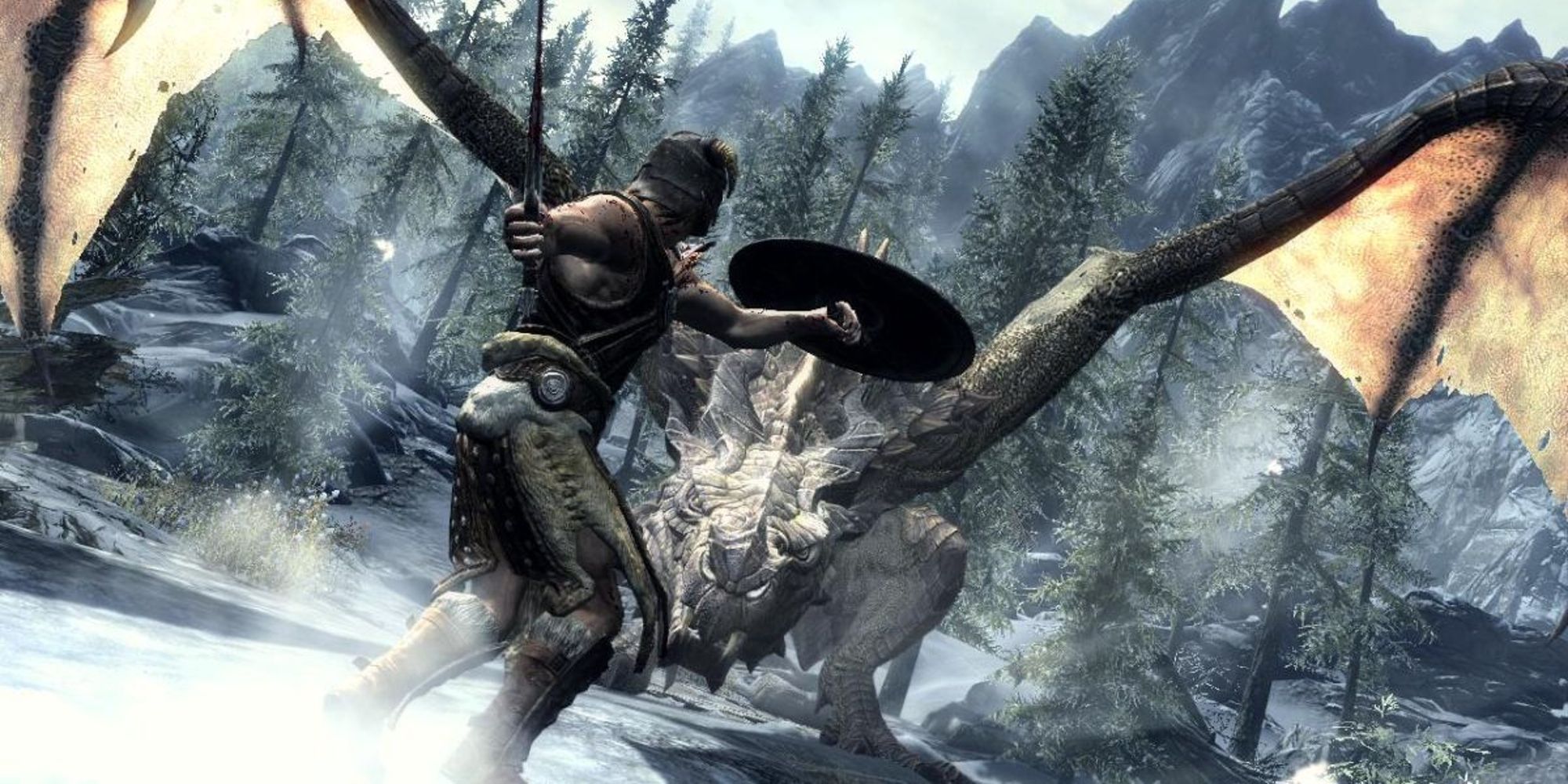 The Dragonborn encountering a dragon in The Elder Scrolls V Skyrim