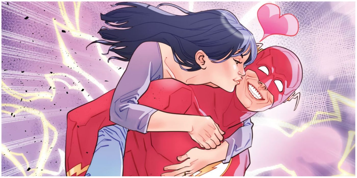 The Flash running with Linda on his back in DC comics