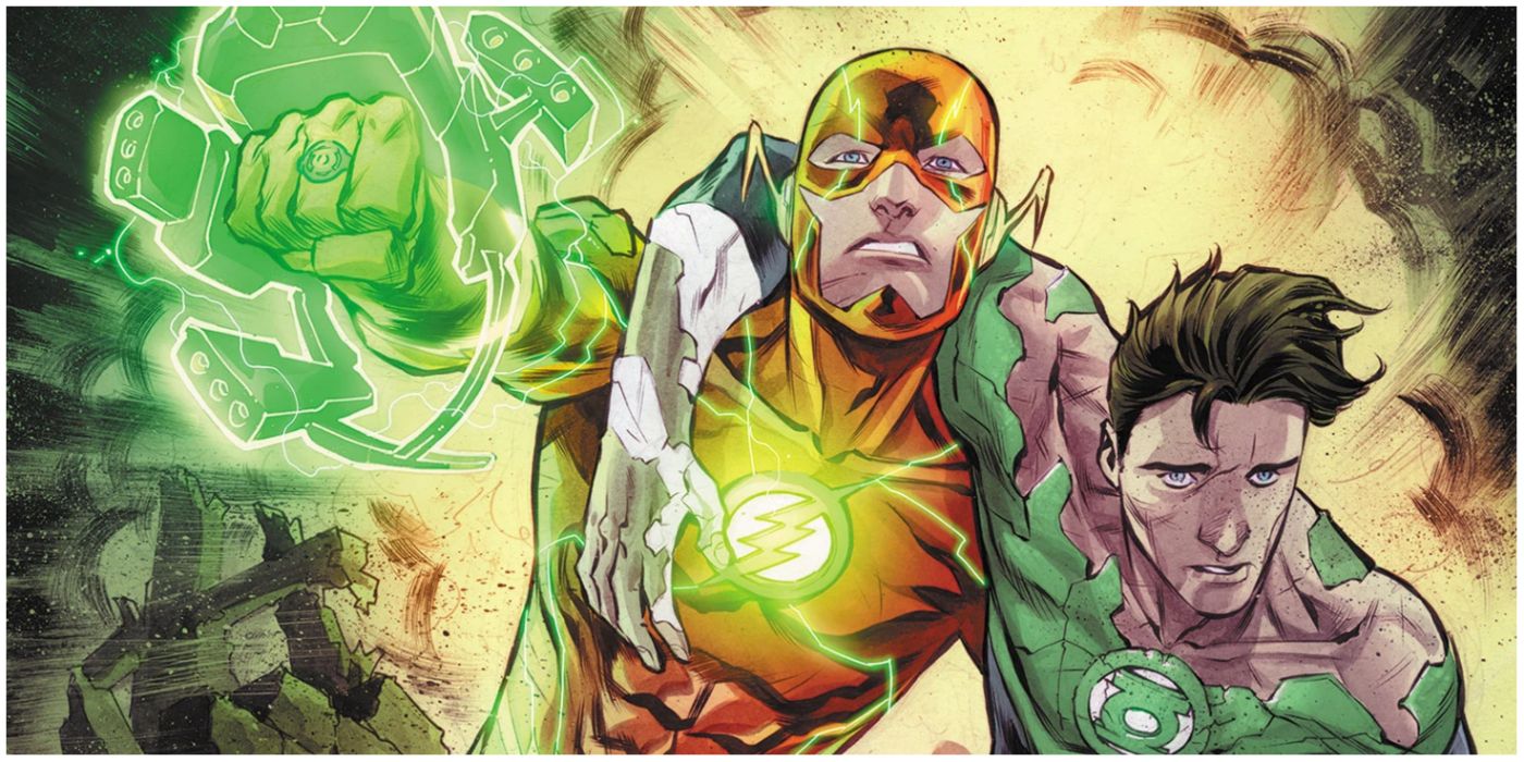 The Flash using the Green Lantern ring to make a construct in DC Comics