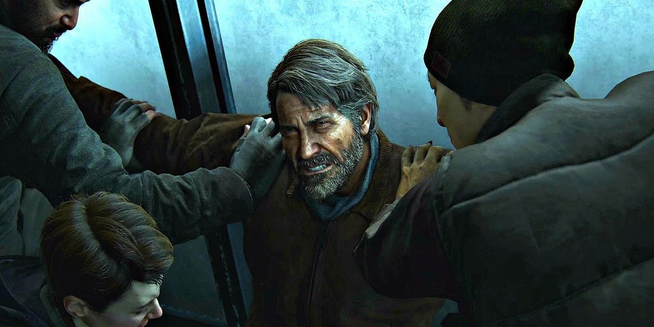 Abby's friends restrain Joel right before his death in The Last Of Us Part 2.