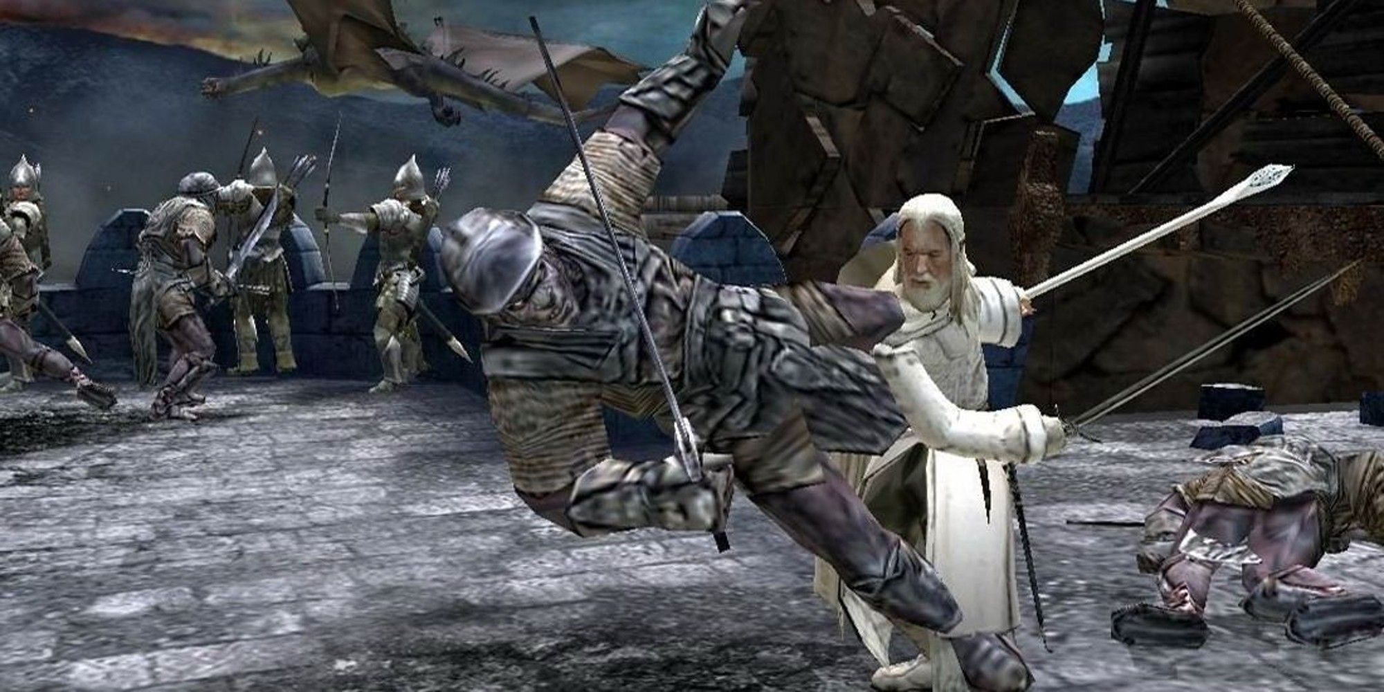Gandalf slashes an orc with his sword in The Lord of the Rings The Return of the King Game