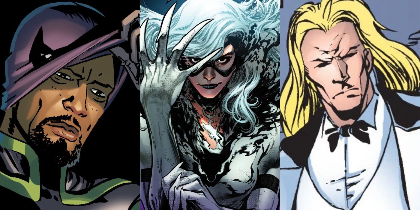 Split image showing Prowler, Black Cat, and Absalom from Marvel Comics