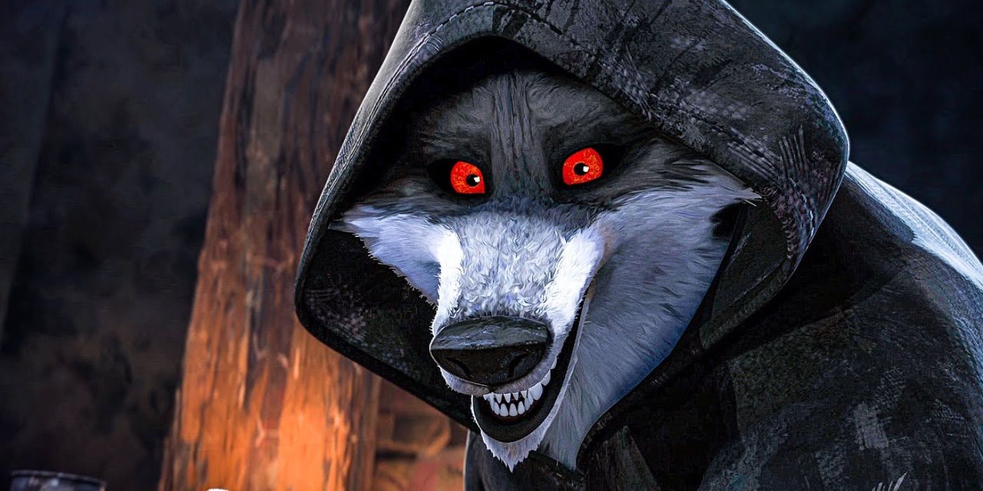 The Wolf grinning menacingly in Puss in Boots the Last Wish
