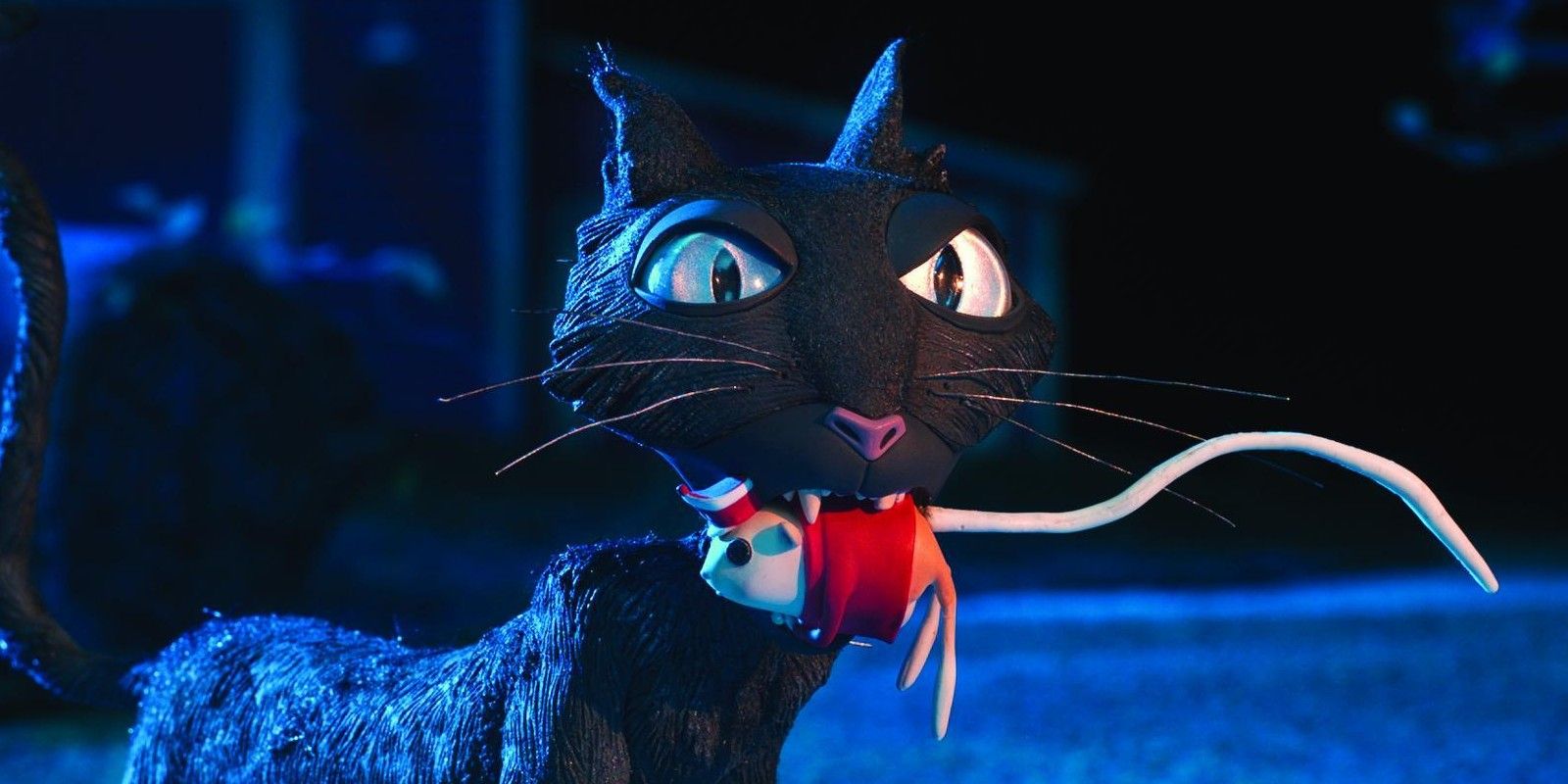 The Cat holding a mouse in its mouth in Coraline.