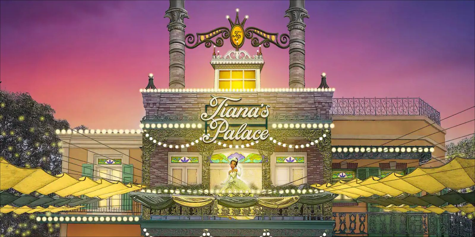 Concept art for the Tiana's Palace restaurant at Disneyland