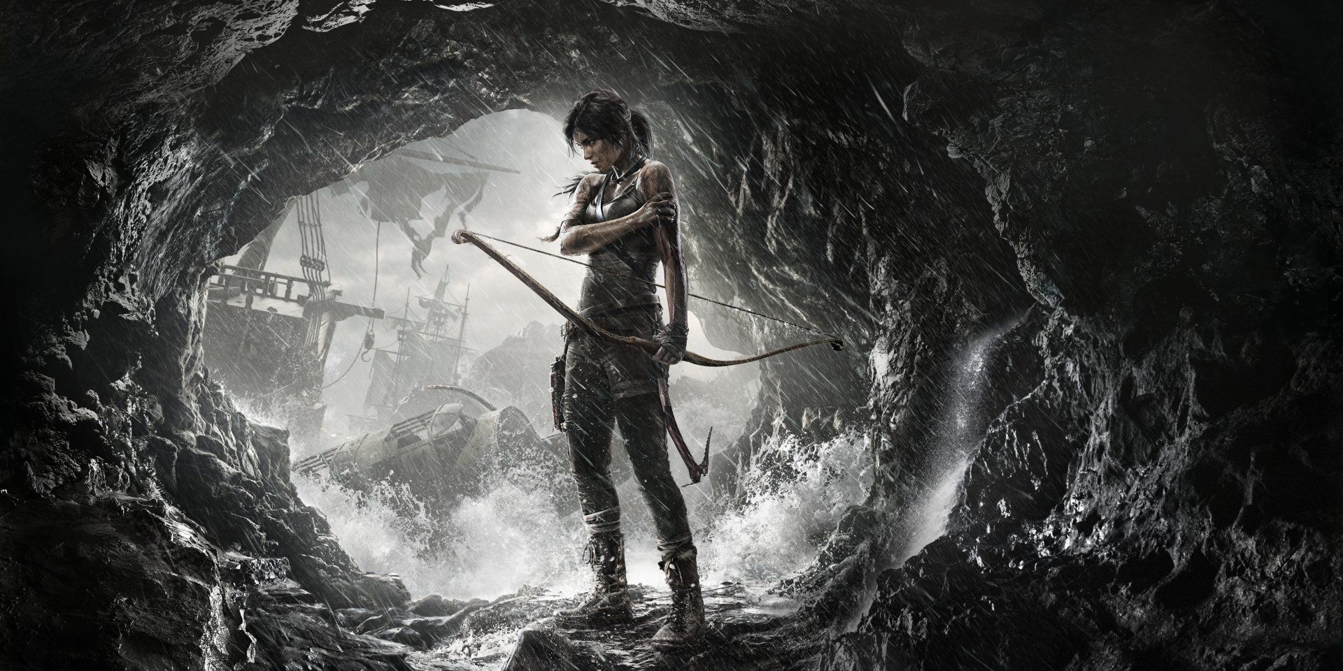 Lara Croft en una cueva en Tomb Raider 