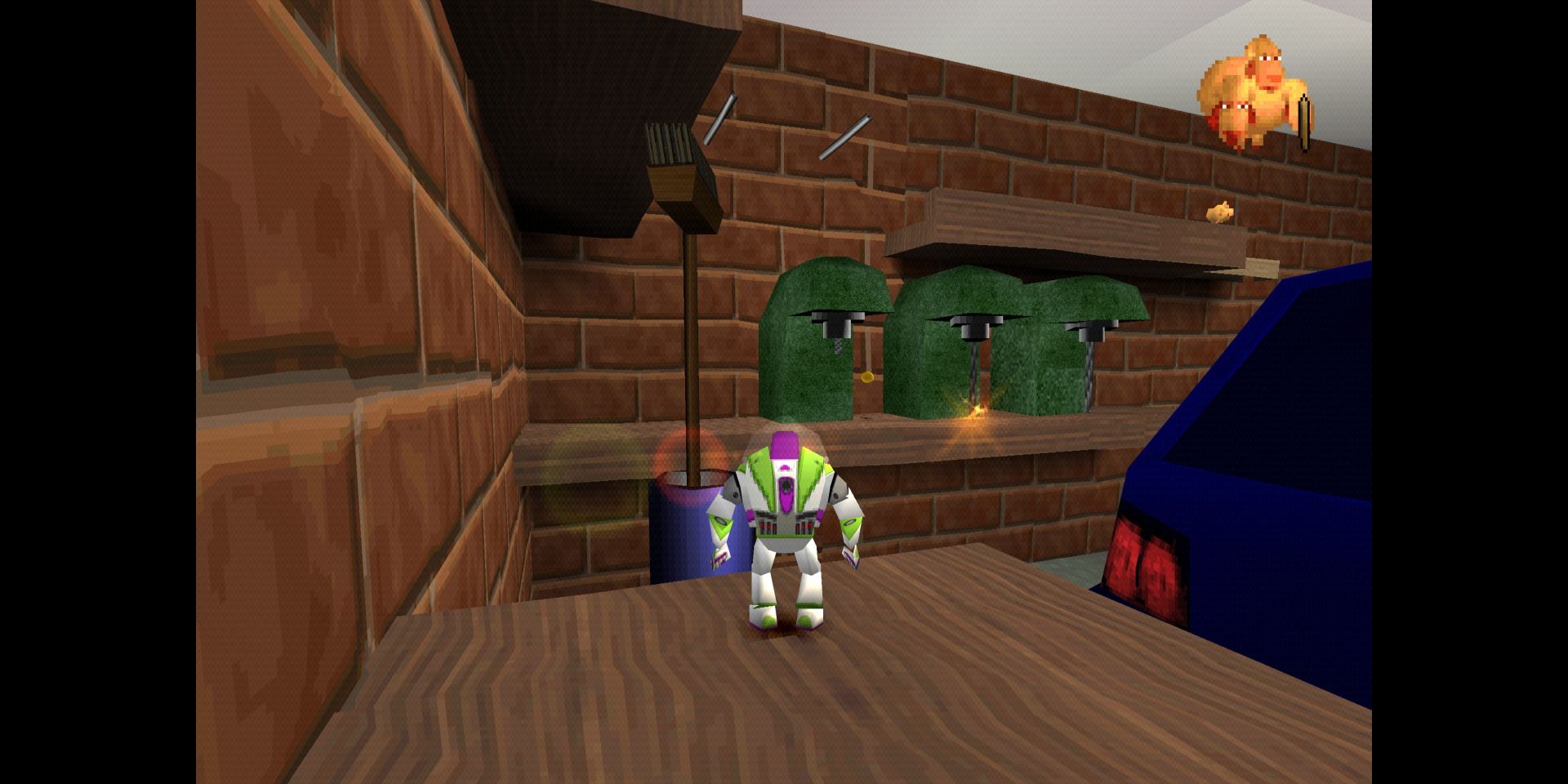 Buzz Lightyear explores the garage of Andy's house in Toy Story 2: Buzz Lightyear to the Rescue