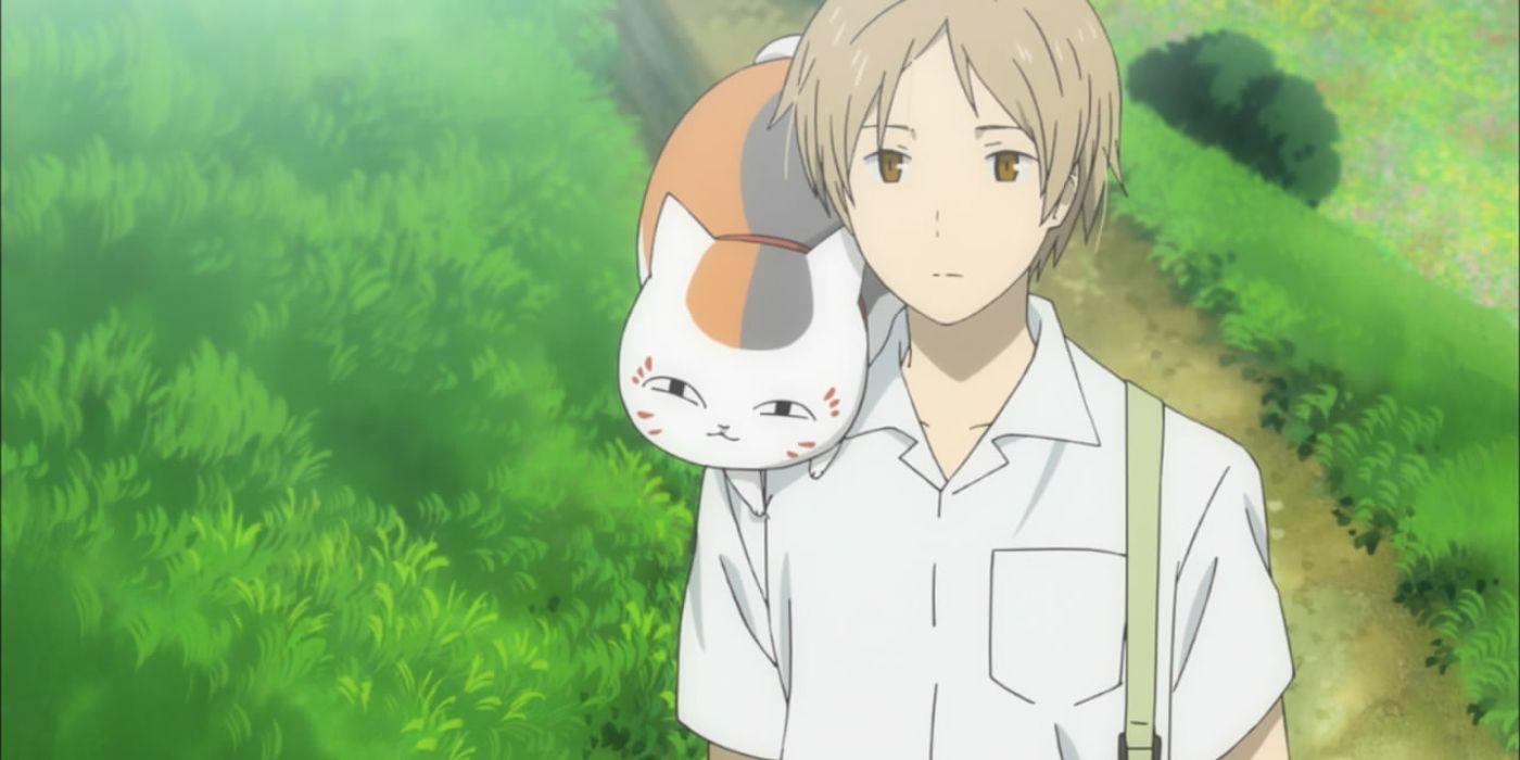 Natsume with Nyanko-sensei on his shoulder from Natsume’s Book of Friends. 