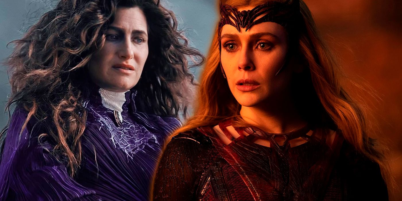 Agatha Harkness from WandaVision and Wanda Maximoff/Scarlet Witch from Doctor Strange in the Multiverse of Madness.