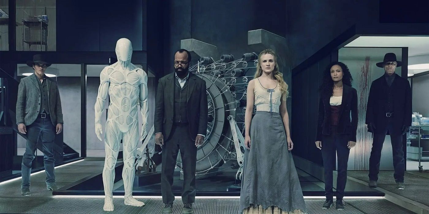 The cast of Westworld in a lab with artificial beings