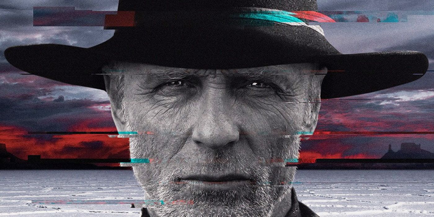 A Westworld poster featuring a closeup of Ed Harris as the Man in Black.