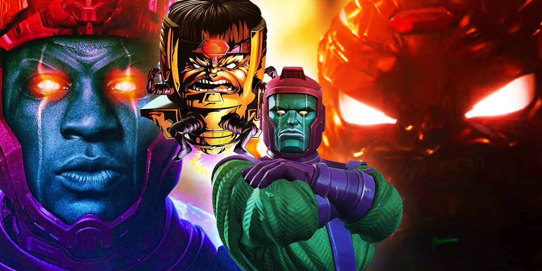 The MCU's Kang and MODOK with their comic book counterparts.