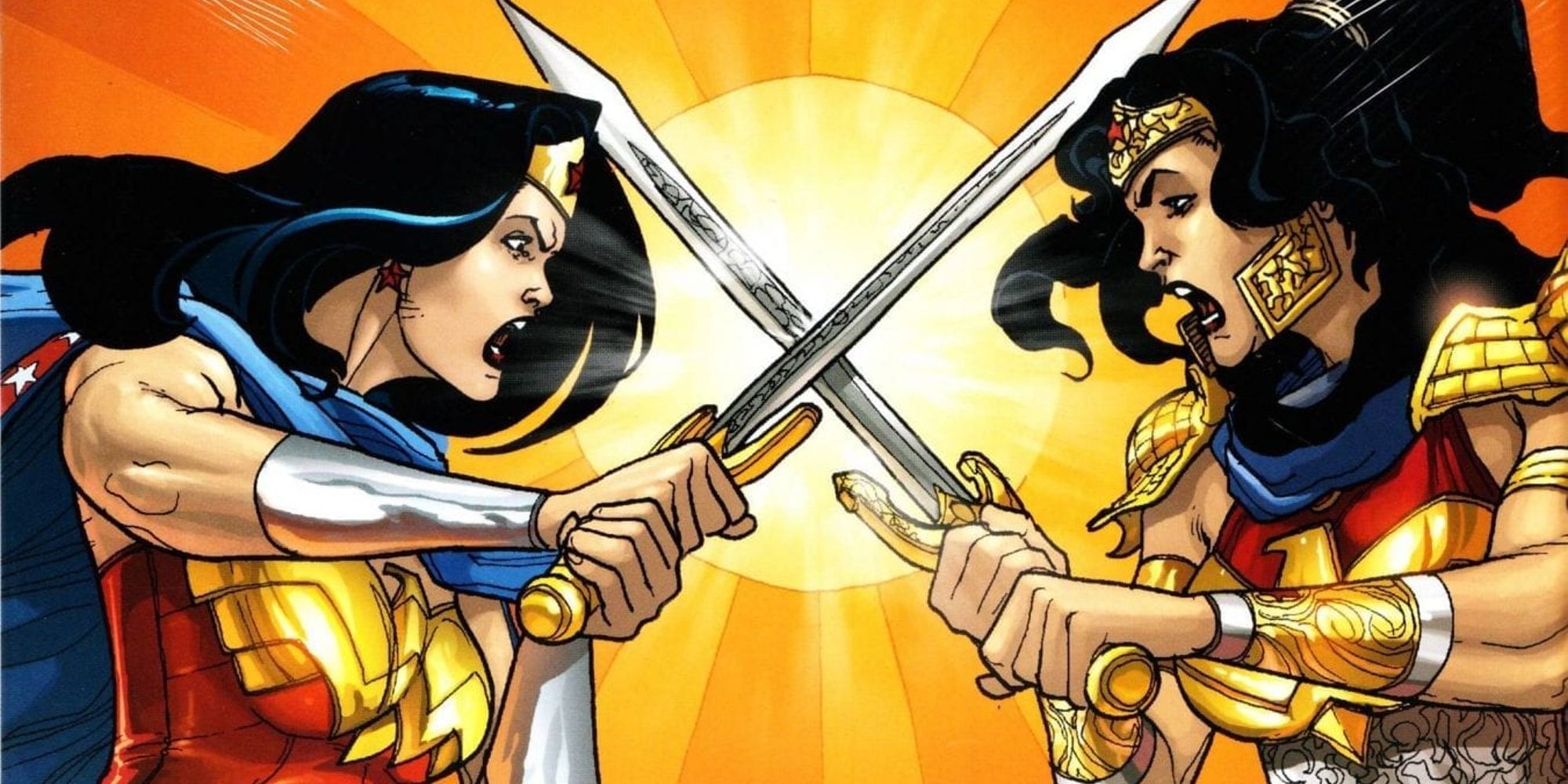 Wonder Woman battling Hippolyta in cover artwork for Amazons Attack