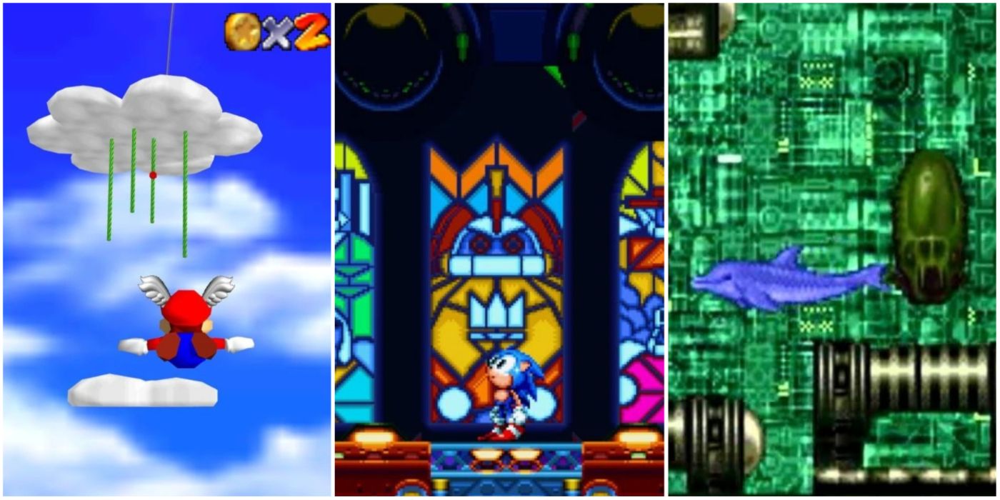 A split image showing Super Mario 64, Sonic Mania, and Ecco the Dolphin