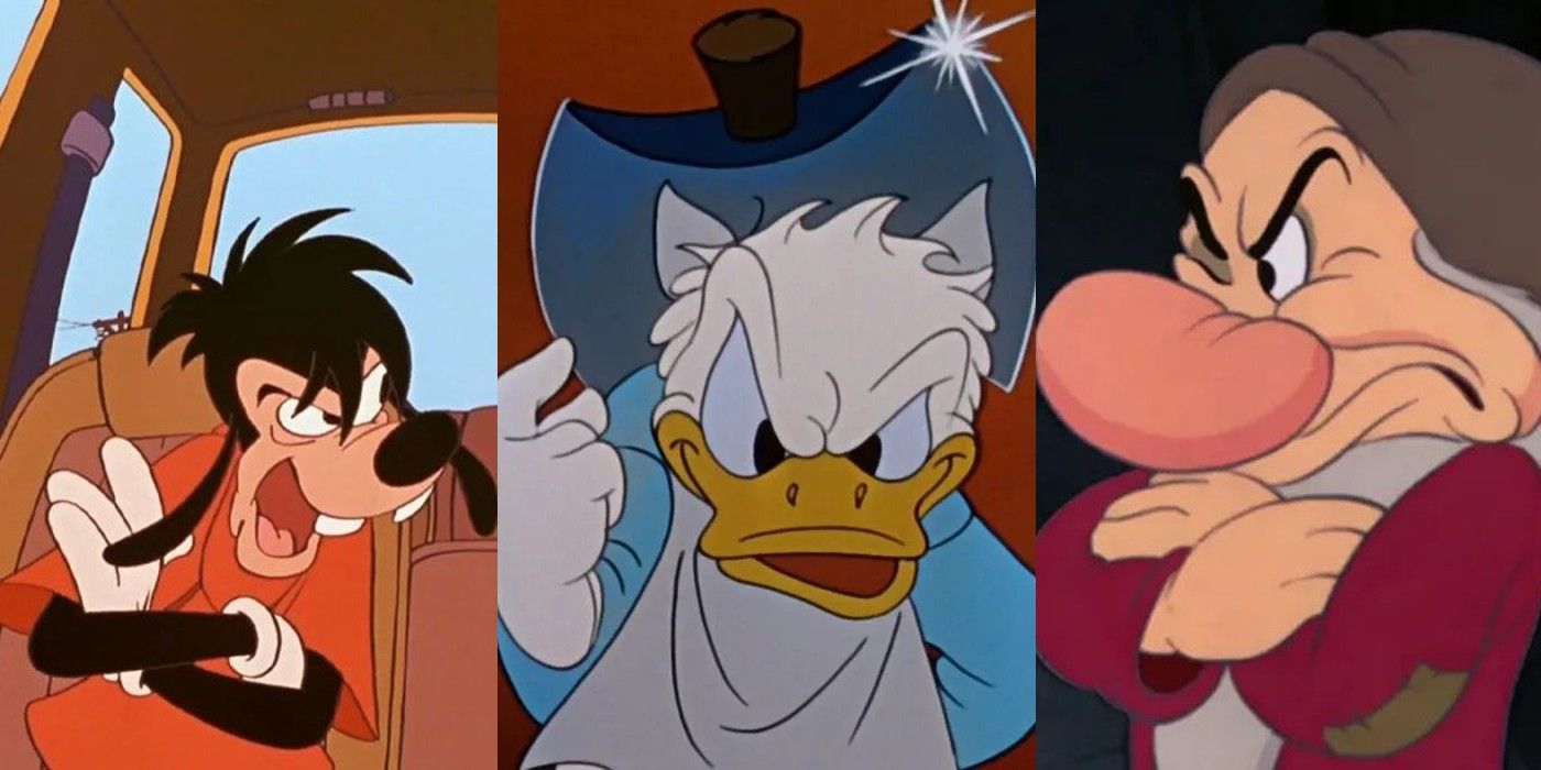 10 Angriest Disney Heroes With The Worst Tempers Feature Image: Angry Max, angry Donald Duck, and angry Grumpy