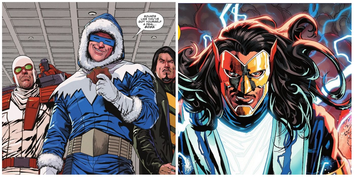 Split image of the Rogues and Savitar from Flash comics
