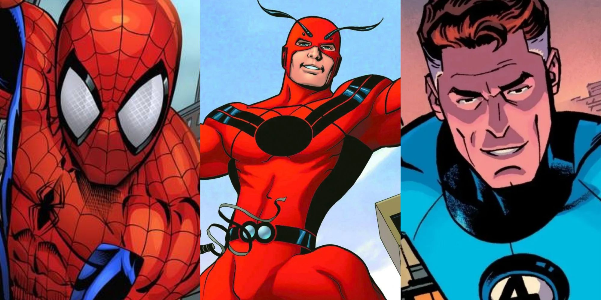 10 Marvel Heroes Who Created Their Own Worst Enemies; split image of Spider-Man, Ant-Man and Mr. Fantastic.