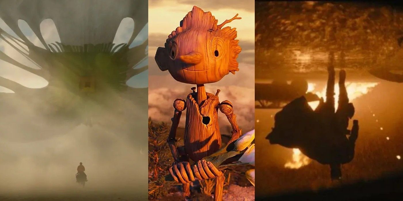 10 Movies Snubbed In The 2023 Oscars For Best Picture Feature Image: Jean Jacket's final form, Pinocchio bringing flowers, and Batman walking from the flames like a boss