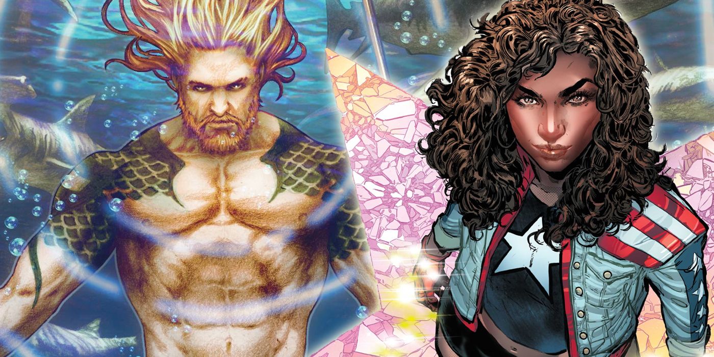 Aquaman and America Chavez using their powers split image