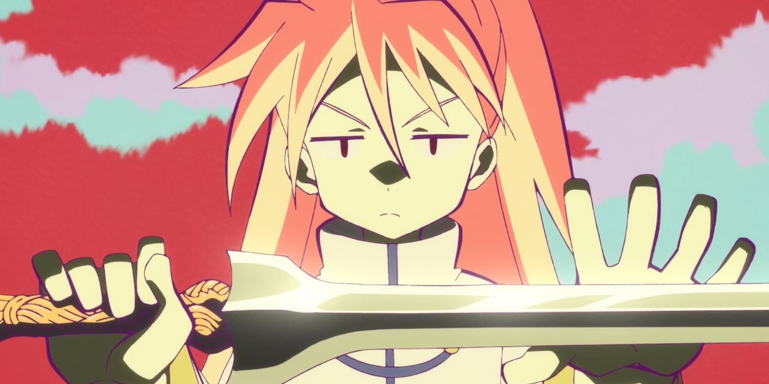 Rin prepares to execute nickel with her blade in The Idaten Deities Knows Only Peace.