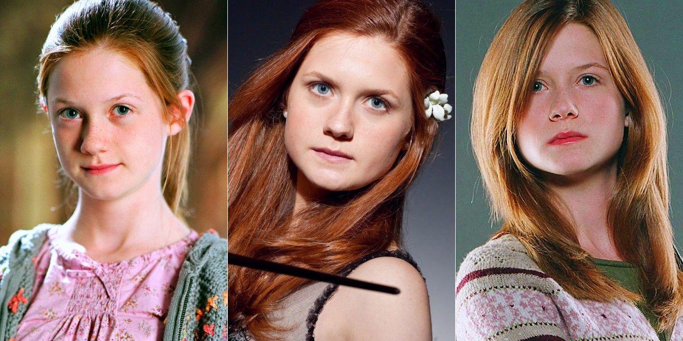 A split image of Ginny Weasley in Goblet of Fire, Deathly Hallows, and Order of the Phoenix