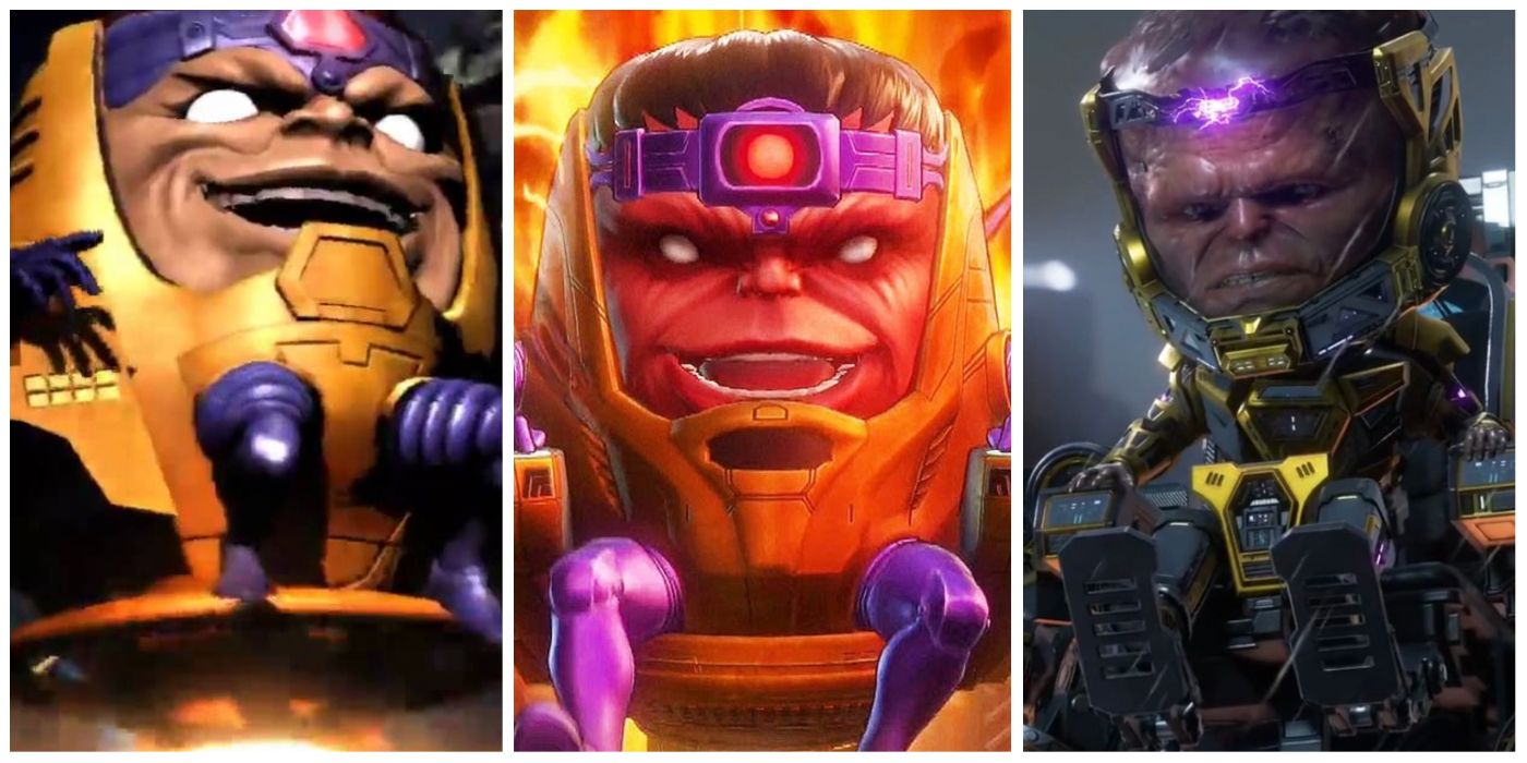 A split image of MODOK from Marvel Vs Capcom 3, Marvel Ultimate Alliance 3, and Marvels Avengers