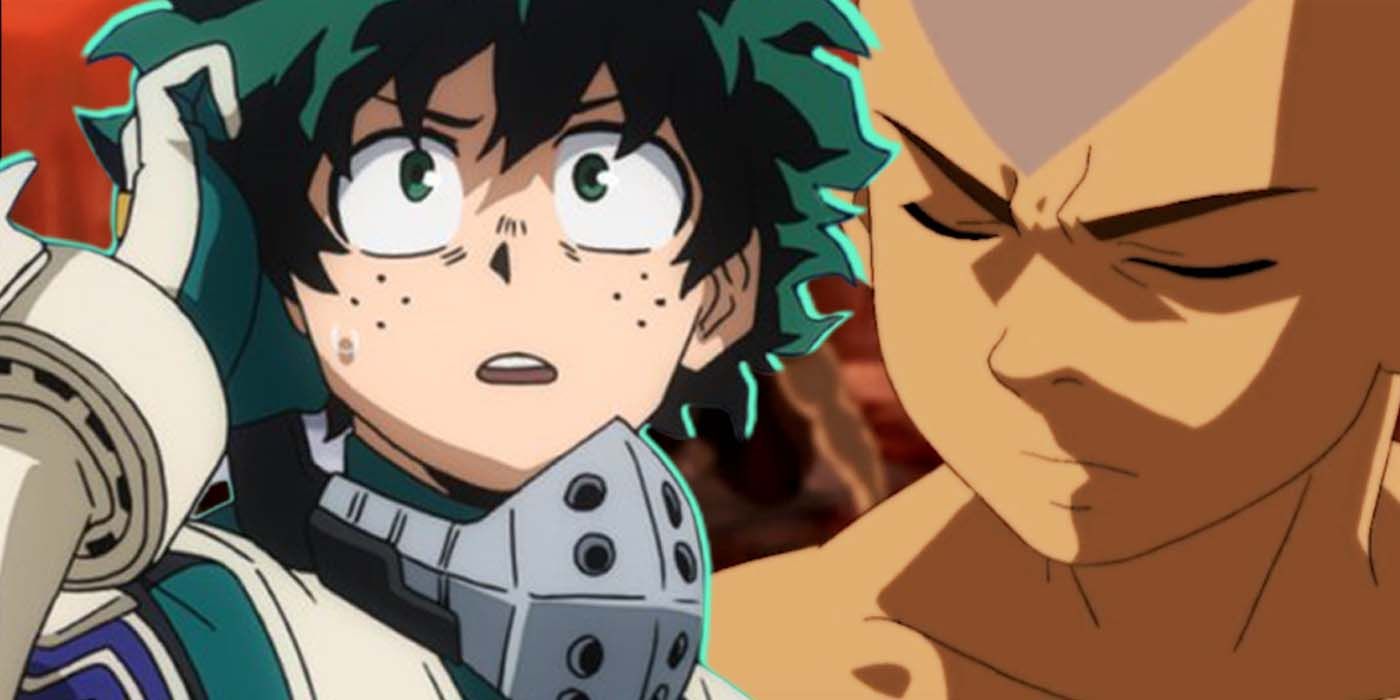 Deku de My Hero Academia (à esquerda) e Aang de Avatar: the Last Airbender (à direita)