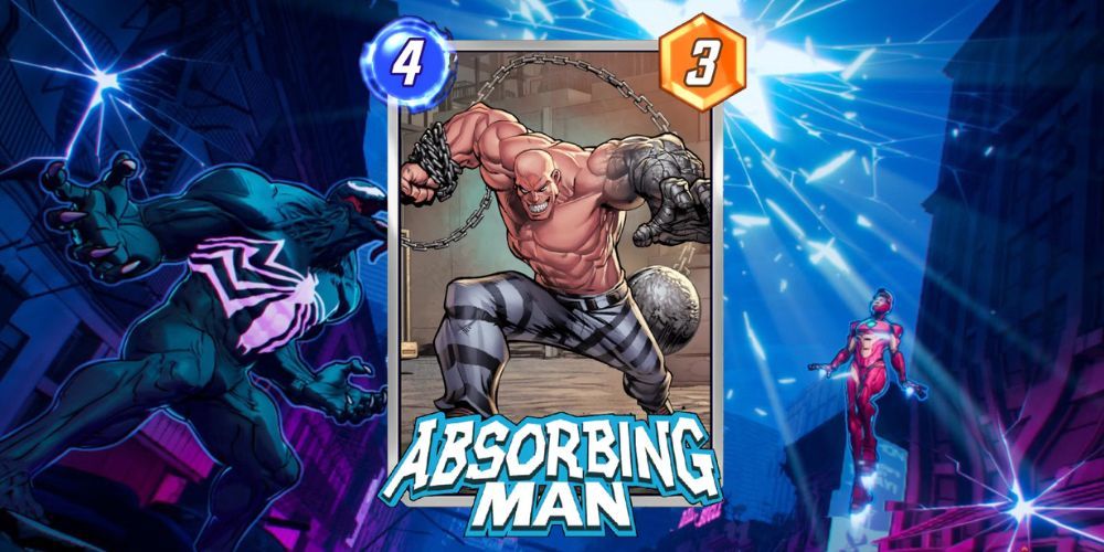 Absorbing Man card Marvel Snap with Marvel Snap background