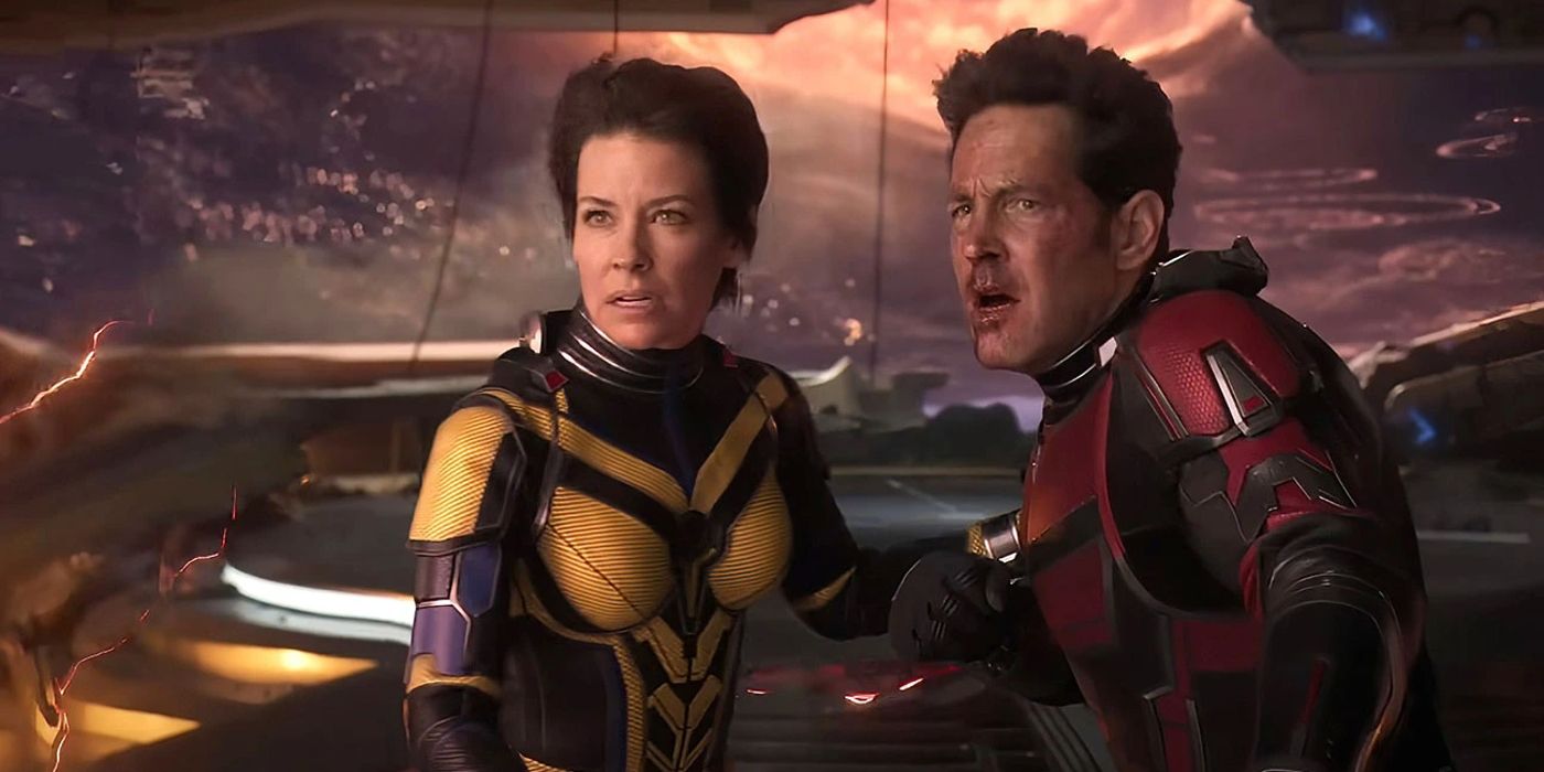 Ant-Man and the Wasp look on in terror in Quantumania
