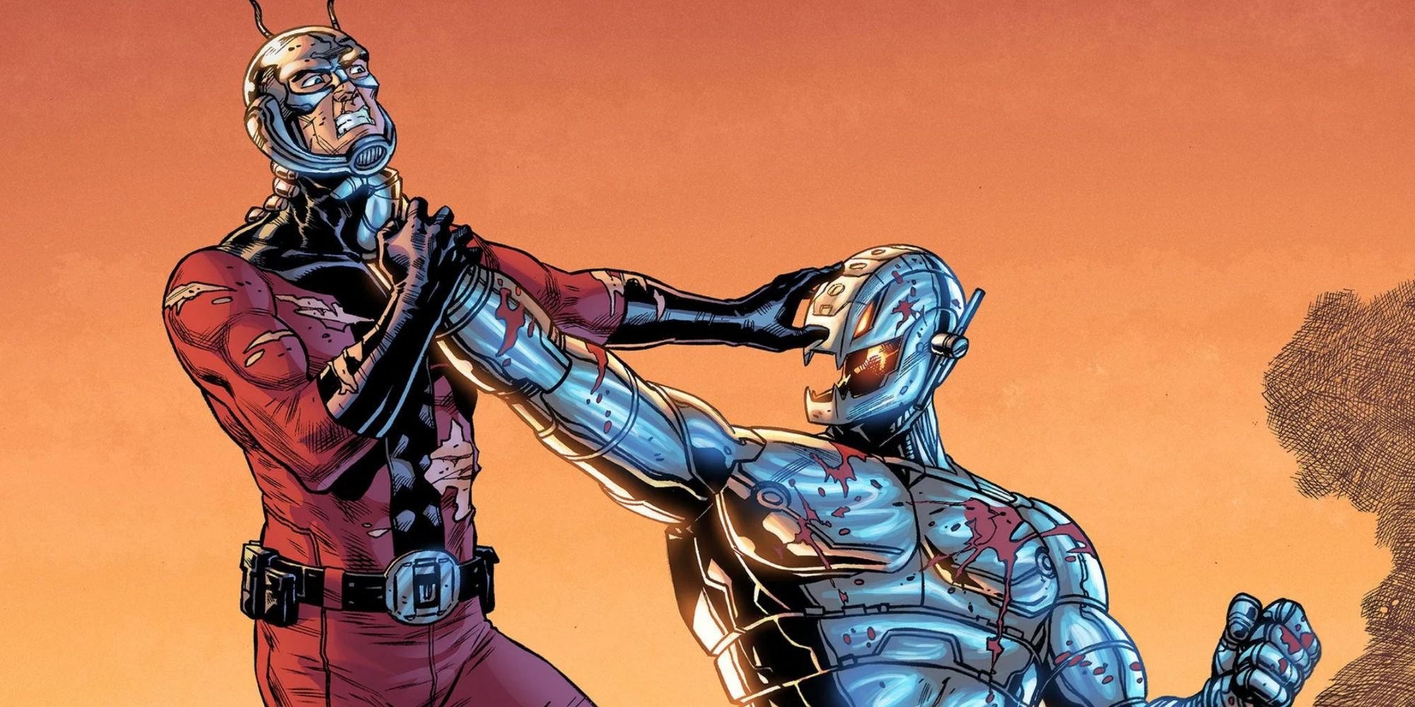 Ant-Man and Ultron struggle in Marvel comics