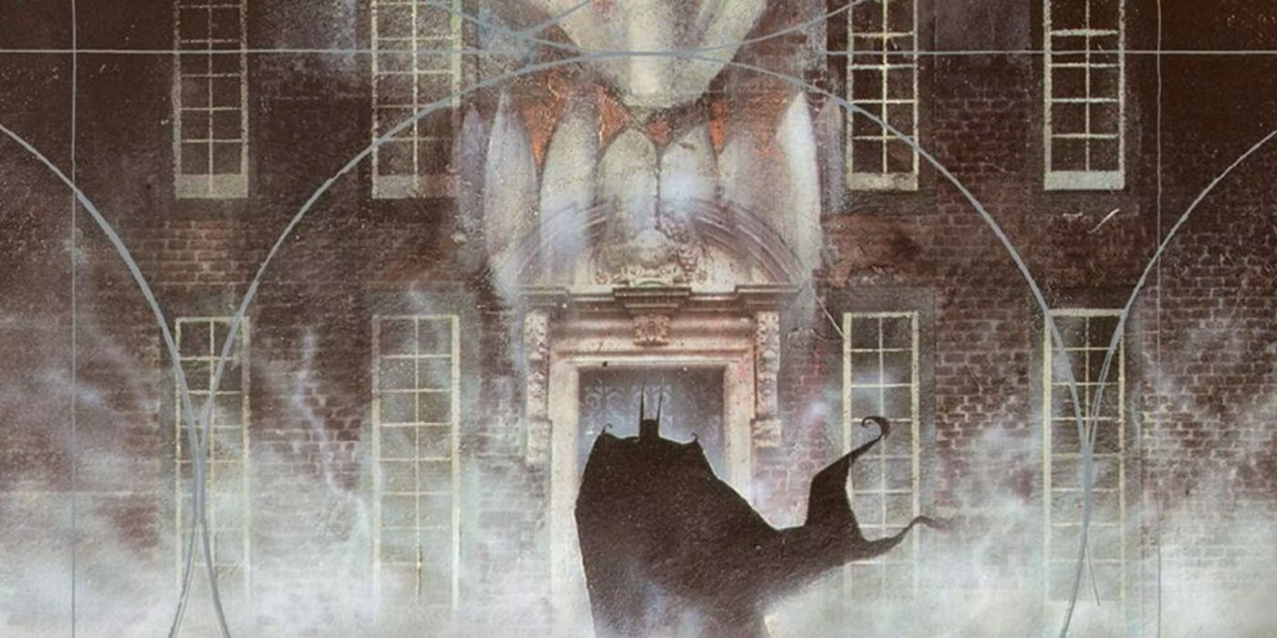 Batman entering Arkham Asylum in Dave McKean's Serious House On A Serious Earth in DC Comics