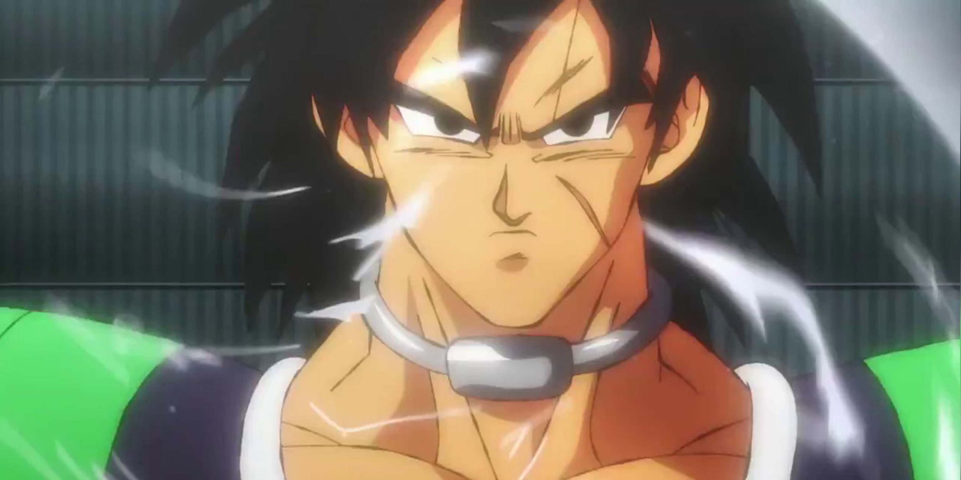 Broly Flexes his muscles to showcase his power in Dragon Ball.