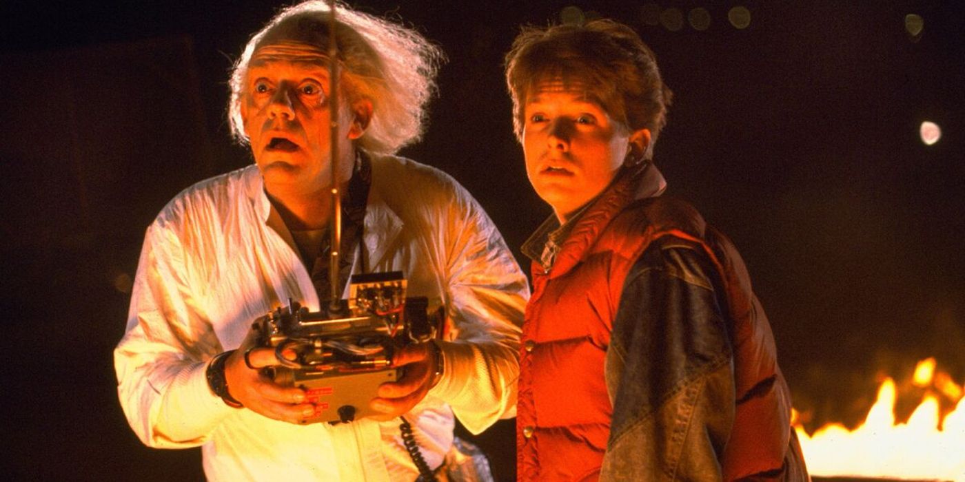Doc and Marty look ahead in Back to the Future
