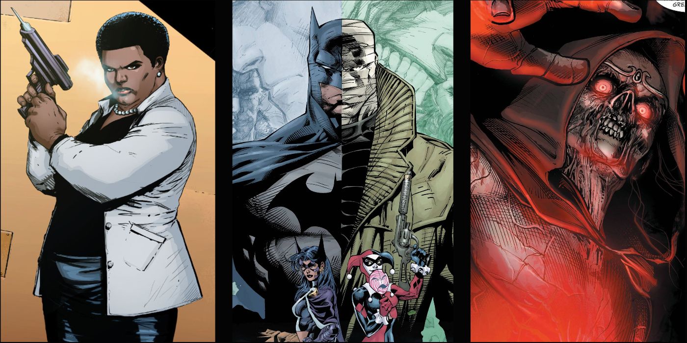 A split image of Amanda Waller, Hush, and Doctor Destiny in DC Comics