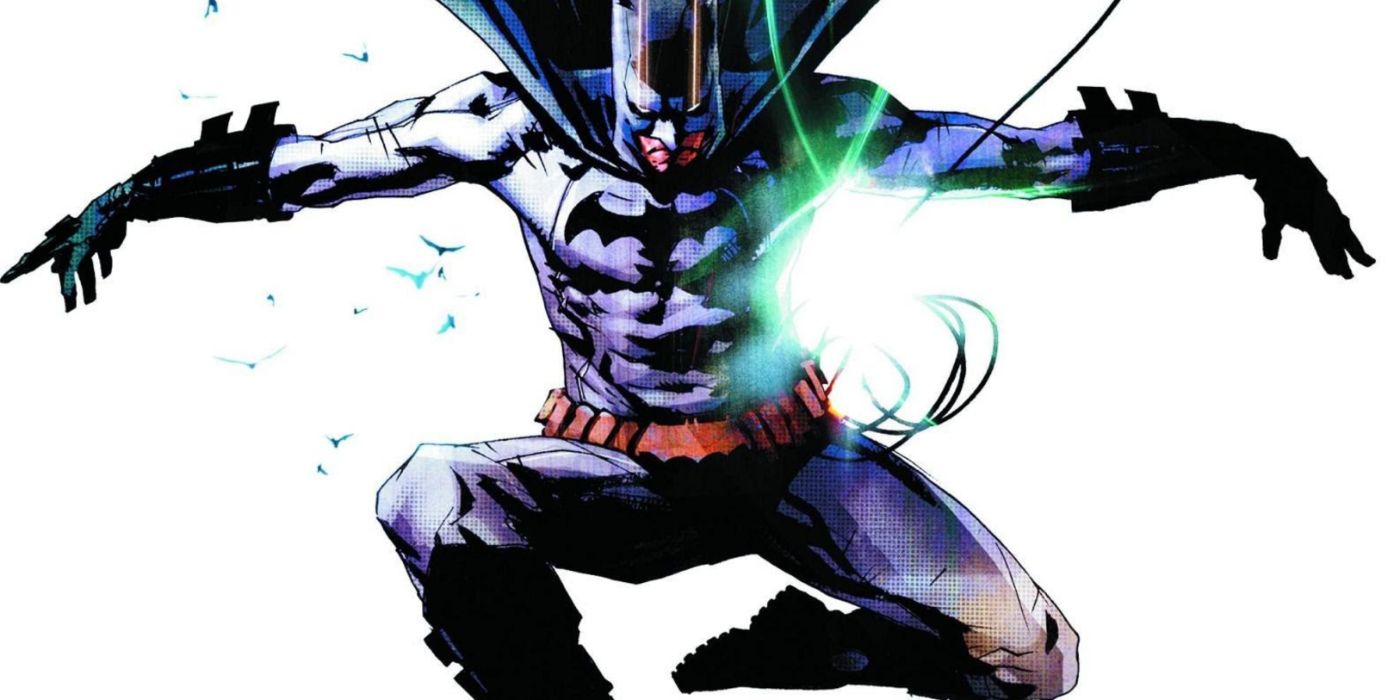 Dick Grayson as Batman leaping through the air in The Black Mirror in DC Comics