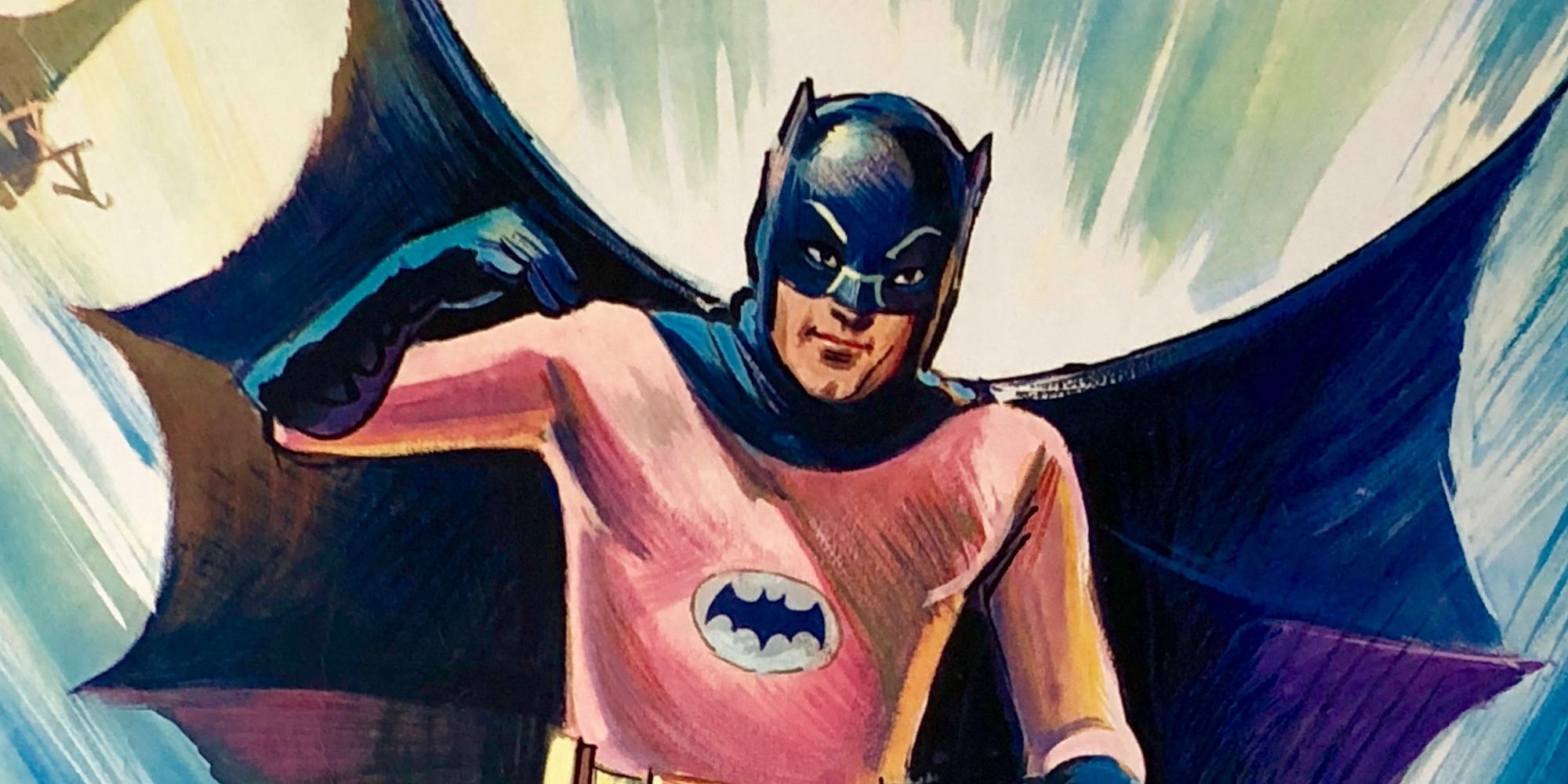 A close up of a poster for The Batman movie from 1966, spotlighting Batman