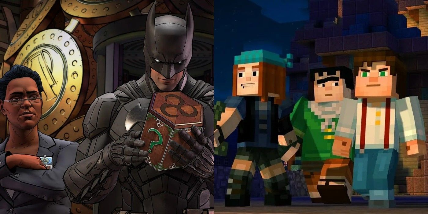 A split image of characters from Batman The Enemy Within and Minecraft by Telltale Games