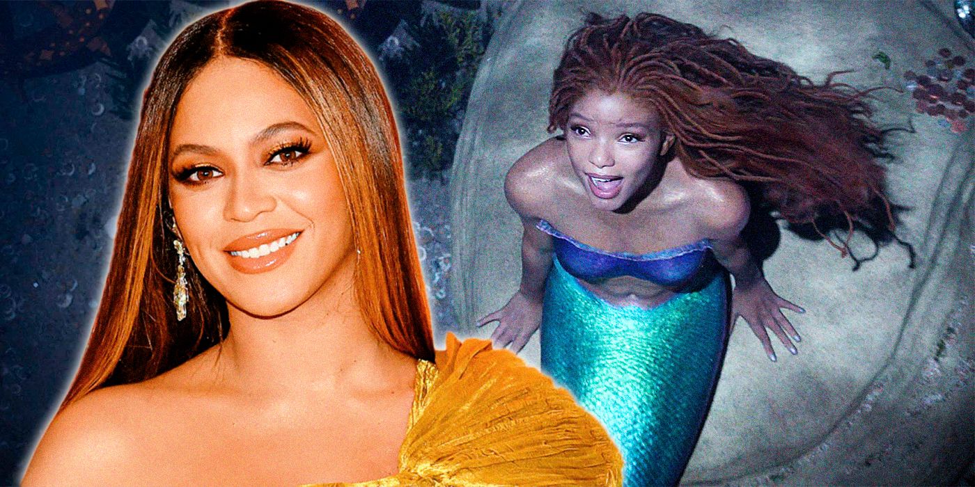Beyonce Knowles alongside a singing Halle Bailey as Ariel in The Little Mermaid
