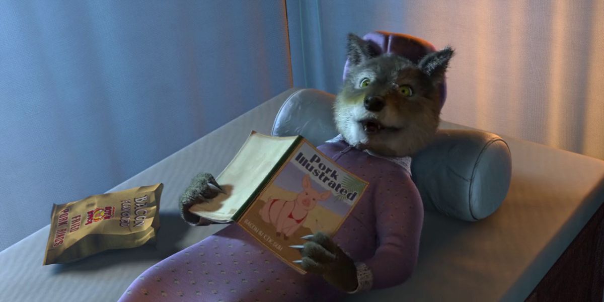 Big Bad Wolf reading a magazine from Shrek 2.