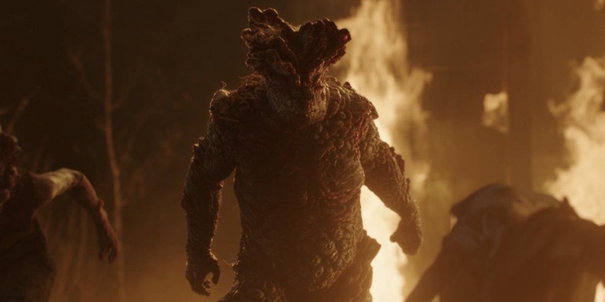 Bloater avanza hacia Perry con llamas detrás de él en el episodio cinco de The Last of Us de HBO